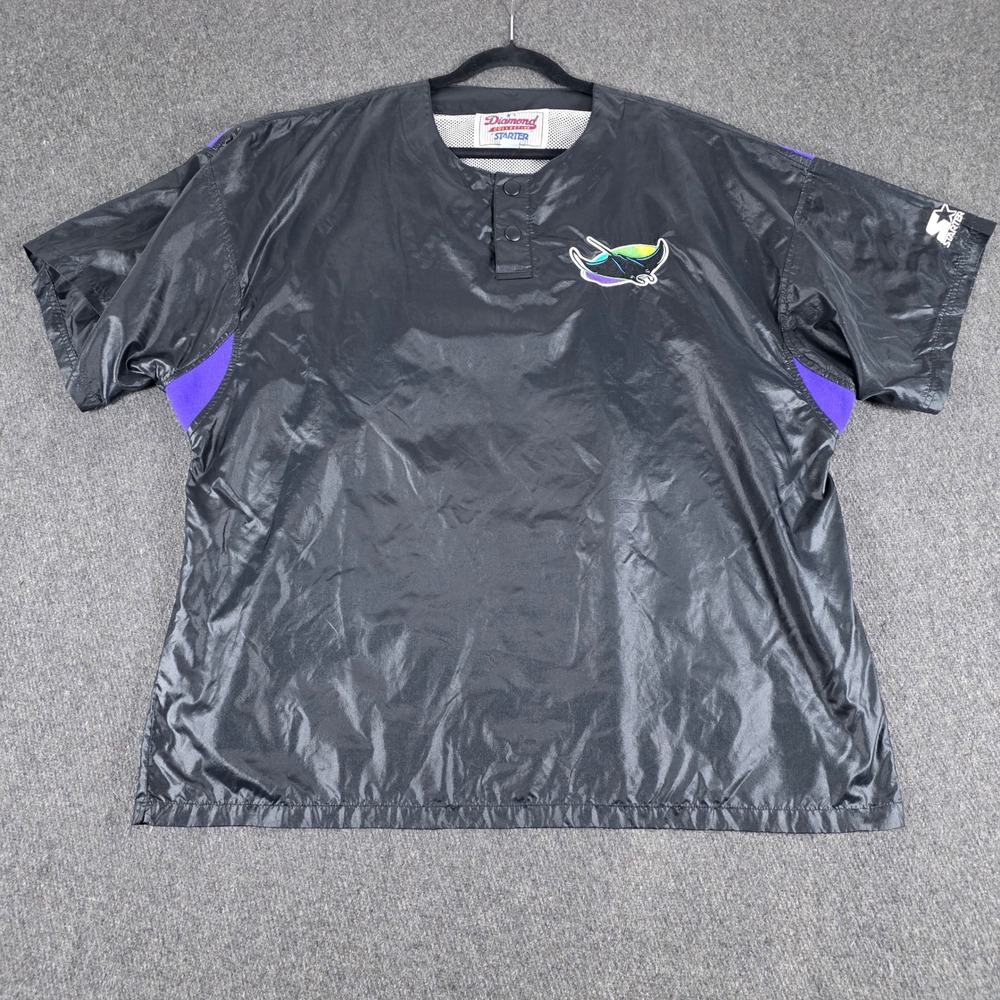 VTG‎ Starter Tampa Bay Devil Rays Windbreaker Mens XL Black Diamond Collection - Picture 2 of 11